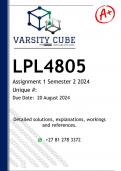 LPL4805 Assignment 1 (DETAILED ANSWERS) Semester 2 2024 - DISTINCTION GUARANTEED