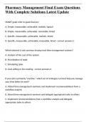 Pharmacy Management Final Exam Questions With Complete Solutions Latest Update