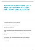 NUR2392 MULTIDIMENSIONAL CARE II  EXAM 2 WITH VERIFIED QUESTIONS  AND CORRECT ANSWERS GRADED A+