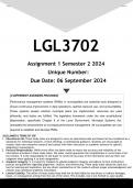 LGL3702 Assignment 1 (ANSWERS) Semester 2 2024 - DISTINCTION GUARANTEED