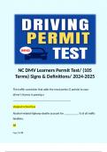 NC DMV Learners Permit Test/ (105 Terms) Signs & Definitions/ 2024-2025  