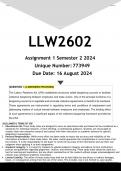 LLW2602 Assignment 1 (ANSWERS) Semester 2 2024 - DISTINCTION GUARANTEED