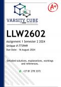 LLW2602 Assignment 1 (DETAILED ANSWERS) Semester 2 2024 - DISTINCTION GUARANTEED