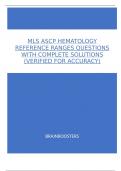 MLS ASCP Hematology Reference Ranges questions with complete solutions (verified for accuracy)