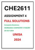 CHE2611 Assignment 4 Complete Solutions UNISA 2024 Due date 26 July 2024 Inorganic Chemistry II Theory