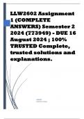 LLW2602 Assignment 1 (COMPLETE ANSWERS) Semester 2 2024 (773949) - DUE 16 August 2024 ; 100% TRUSTED Complete, trusted solutions and explanations