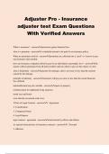 Adjuster Pro - Insurance adjuster test Exam Questions With Verified Answers