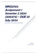 MNG3702 Assignment 1 Semester 2 2024 (605474) - DUE 25 July 2024