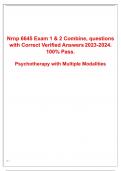 Nrnp 6645 Exam 1 & 2 Combine, questions with Correct Verified Answers 2023-2024. 100% Pass.  Psychotherapy with Multiple Modalities 
