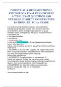 INDUSTRIAL & ORGANIZATIONAL PSYCHOLOGY FINAL EXAM NEWEST ACTUAL EXAM QUESTIONS AND DETAILED CORRECT ANSWERS WITH RATIONALES | I/O A+ GRADE