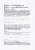 Chapter 14 Quiz  Management, Motivation, and Leadership  Bringing Business to Life answers for each questions with lots of details