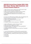 AHA BLS Actual Exam Update 2024 | AHA  BLS Exam Review 2024 Questions and  Correct Answers Rated A+