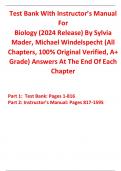 Test Bank With Instructor's Manual for Biology (2024 Release) By Sylvia Mader, Michael Windelspecht (All Chapters, 100% Original Verified, A+ Grade)