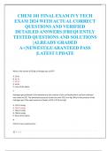 CHEM 101 FINAL EXAM IVY TECH  EXAM 2024 WITH ACTUAL CORRECT  QUESTIONS AND VERIFIED  DETAILED ANSWERS |FREQUENTLY  TESTED QUESTIONS AND SOLUTIONS  |ALREADY GRADED  A+|NEWEST|GUARANTEED PASS  |LATEST UPDATE