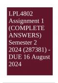 LPL4802 Assignment 1 (COMPLETE ANSWERS) Semester 2 2024 (287381) - DUE 16 August 2024