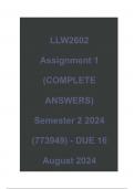 LLW2602 Assignment 1 (COMPLETE ANSWERS) Semester 2 2024 (773949) - DUE 16 August 2024