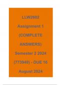 LLW2602 Assignment 1 (COMPLETE ANSWERS) Semester 2 2024 (773949) - DUE 16 August 2024