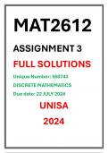 MAT2612 Assignment 3 Complete Solutions Unisa 2024 Discrete Mathematics Due date 22 July 2024