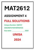 MAT2612 Assignment 4 Complete Solutions UNISA 2024 Discrete Mathematics Unique Number 550747