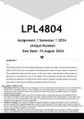 LPL4804 Assignment 1 (ANSWERS) Semester 2 2024 - DISTINCTION GUARANTEED