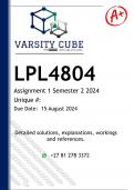 LPL4804 Assignment 1 (DETAILED ANSWERS) Semester 2 2024 - DISTINCTION GUARANTEED