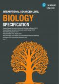 INTERNATIONAL ADVANCED LEVEL BIOLOGY SPECIFICATION with complete solutions/ latest update  (stuvia 5 stars  rating) Score A+ Download 