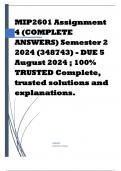 MIP2601 Assignment 4 (COMPLETE ANSWERS) Semester 2 2024 (348743) - DUE 5 August 2024 ; 100% TRUSTED Complete, trusted solutions and explanations.