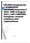 LPL4804 Assignment 1 (COMPLETE ANSWERS) Semester 2 2024 - DUE 15 August 2024 ; 100% TRUSTED Complete, trusted solutions and explanations.