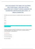 2024-2025 NEWEST TEST BANK FOR CALIFORNIA  REAL ESTATE EXAM | OVER 500+ ACTUAL  QUESTIONS WITH CORRECT VERIFIED ANSWERS FOR  GUARANTEED CERTIFICATION EXCELLENCE | A+  GRADE GUARANTEED