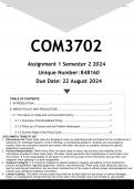 COM3702 Assignment 1 (ANSWERS) Semester 2 2024 - DISTINCTION GUARANTEED