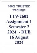 LLW2602 Assignment 1 (COMPLETE ANSWERS) Semester 2 2024 (- DUE 16 August 2024 ; 100% TRUSTED Complete, trusted solutions and explanations. 