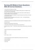 Nursing 225 Midterm Exam Questions With All Correct Solutions.