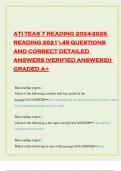 ATI TEAS 7 READING 2024-2025 READING 202145 QUESTIONS AND CORRECT DETAILED ANSWERS (VERIFIED ANSWERS)| GRADED A+