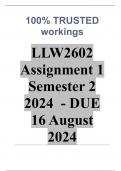 LLW2602 Assignment 1 (COMPLETE ANSWERS) Semester 2 2024 (773949) - DUE 16 August 2024 ; 100% TRUSTED Complete, trusted solutions and explanations. 