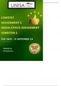 COM3707 ASSIGNMENT 2 MEDIA ETHICS SEMESTER 2 DUE: September 14 2024