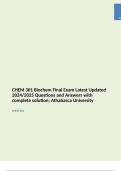 CHEM 301 Biochem Final Exam Latest Updated 2024/2025 Questions and Answers with complete solution; Athabasca University