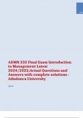 ADMN 232 Final Exam Introduction to Management Latest 2024/2025;Actual Questions and Answers with complete solutions - Athabasca University