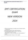 EMT CERTIFICATION EXAM NEW VERSION 2024 A+ GRADED