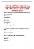 Revision Study Questions and Accurate Solutions for Adult, Child, and Baby First Aid,  CPR, and AED (American Red Cross) 100%  Correct and Verified