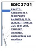 ESC3701 Assignment 4 (COMPLETE ANSWERS) 2024 (628263) - DUE 23 July 2024 ;10% TRUSTED workings, explanations and solutions