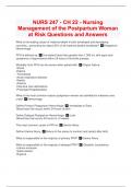  NURS 247 - CH 22 - Nursing Management of the Postpartum Woman at Risk Questions and Answers