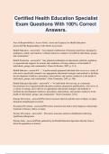 Certified Health Education Specialist Exam Questions With 100% Correct Answers.