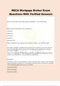 RECA Mortgage Broker Exam Questions With Verified Answers