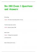 Bio 280 Exam 1 Questions  and Answers