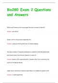 Bio280 Exam 2 Questions  and Answers