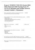 Exam 4: NUR2513/ NUR 2513 (Latest 2024/ 2025) Maternal-Child Nursing Exam |75 ACTUAL Questions and Verified Answers| Already Graded A - Rasmussen