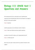 Biology 111 UNCG test 1  Questions and Answers