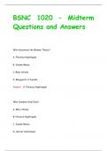 BSNC 1020 – Midterm Questions and Answers