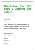 Neurobiology BIL 268  Exam 1 Questions and  Answers