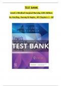TEST BANK for Lewis's Medical-Surgical Nursing 12th Edition by Harding, Kwong & Hagler, All Chapters 1 - 69, Complete, 100 % Verified